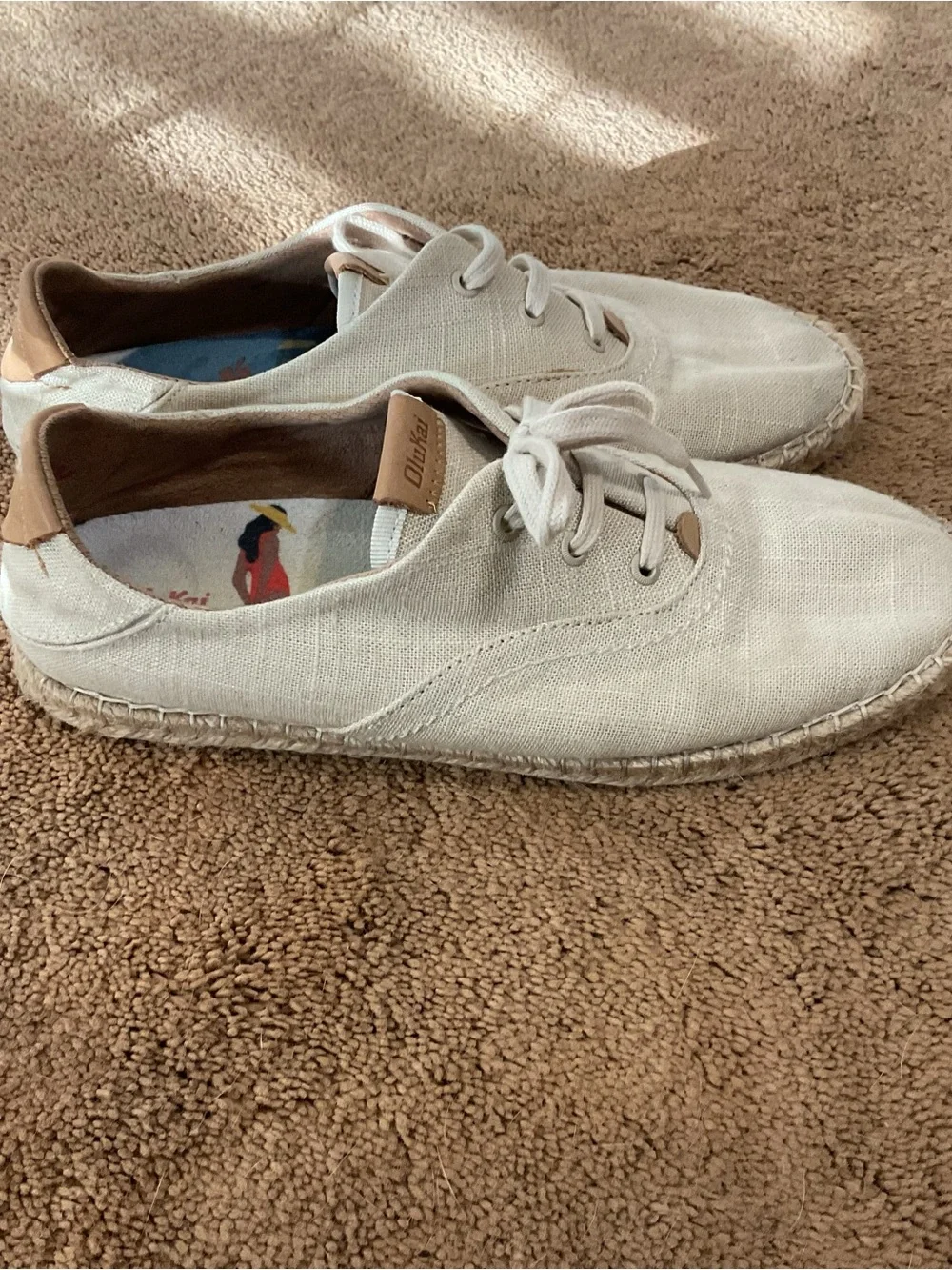 Olukai  Neutral Canvas & Leather Slip-On Sneakers Tan Size 8.5